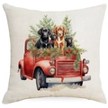 Fodera per cuscino natalizia con camion rosso vintage e adorabili Labrador stile festivo - Stile Cane da Camion 2 / 45*45cm Lino monofacciale