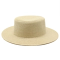 Cappello di paglia beige classico da donna con cupola piatta e tesa parasole estiva - Taglia unica / Beige
