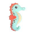 Mint green seahorse-shaped silicone baby teether toy with orange back fin and textured surface - Seahorse Teether / Green