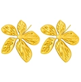Pair of elegant gold flower-shaped earrings with textured petals in polished stainless steel - Bionic Texture Bright Gold Flower