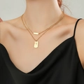 Collana doppia in titanio dorato con pendenti rettangolari incisi con sorriso e cuore - Targhetta Rettangolare Cuore Sorridente (OYSN043GL) / Oro