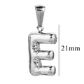 Silver stainless steel bubble letter E pendant with shiny texture, 21mm height - Steel E