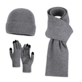 Winter 3-piece set with knitted hat, long scarf and touchscreen gloves in grey - Three-Piece Set / Gray