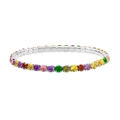 Bracelet tennis arc-en-ciel avec oxydes de zirconium multicolores et base argentée - 4mm / Argent Strass Multicolore (48 Pièces)