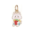 Charming white enamel cat charm with red strawberry pendant for DIY jewelry making - Cat Strawberry Dangle