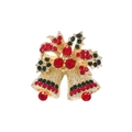 Christmas bell brooch in gold finish with red and green rhinestones for holiday wear - Golden Double Bells