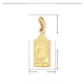 Detailed view of golden stainless steel Virgin Mary pendant with technical measurements - Our Lady of Guadalupe-YF051