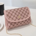Pink vintage clover print crossbody bag with gold chain strap and floral metal buckle - Pink