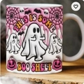 White 3D Spooky Ghost Halloween ceramic mug with pumpkin and bat prints - SP-T Style
