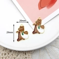 Cute brown cartoon bear on a scooter enamel pendant charm with golden accents 20x29mm - Skateboarding Bear