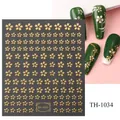 Golden cherry blossom nail decals with self-adhesive backing on dark green nails - TH-1034 (Gold Cherry Blossom)