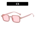 Retro square frame sunglasses in light pink with golden metal temple accents - Solid Pink With Pink Lens
