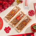 Three almond boat tarts in gold-rimmed transparent bags with lucky Chinese symbols - Fu Luck Fortune 3-in-1 / Pack of 100