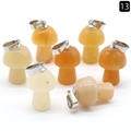 Polished yellow natural crystal stone mushroom pendants with silver metal bails - Yellow Jade (Single)