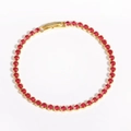 Bracciale tennis dorato regolabile con cristalli rossi a taglio tondo e chiusura a scatto - Oro