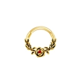 Golden nose ring featuring a detailed rose flower with red gemstone and black leaves - Red Rose / Gold