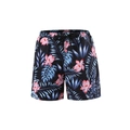 Schnelltrocknende Jungen Badehose mit Lotus und tropischen Blättern auf Schwarz - 152 / Rosa Blumenmuster