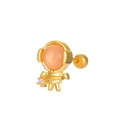 Golden astronaut stud earring featuring peach gemstone visor and sparkling zircon accent - Astronaut (K-365)