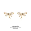 Exquisite 18K gold-plated S925 sterling silver dragonfly stud earrings with white zircons - One Pair (Including Earplugs) / 18K Gold