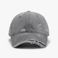Frayed smoky grey washed denim baseball cap with BLACK PALM embroidery detail - Adjustable / Smoke