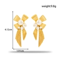 French vintage bow earrings in gold-tone stainless steel with pearls, 4.12cm height - ER-1428 Bowknot Tassel Pearl Earrings