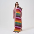 Rainbow striped winter scarf with plush red pompom details in vibrant dopamine colors - 37*210cm / Red Orange Striped Pom Pom