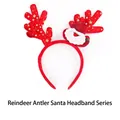Red Christmas antler headband with gold stars and small Santa Claus ornament decoration - TK-08-1 (Printed Antler with Santa Plush Headband)