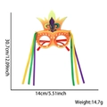 Mardi Gras party glasses mask with orange frame, feathers, and colorful hanging ribbons - Carnival Glasses Style G