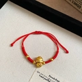 Lucky red braided bracelet with a golden zodiac snake charm and lucky beads - Cartoon Snake Lucky Symbol Style (5684120033512)