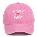 Pink washed cotton baseball cap with white mama baba embroidery and red heart icon - One Size / Washed Pink