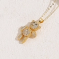 Luxury hip-hop teddy bear pendant necklace with white zircons in 14K gold plated finish - 14K Gold Plated Teddy Bear
