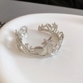 Silver open metal cuff bracelet with hollowed ocean themed starfish and coral design - Ocean Mix Relief (4#)