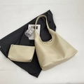 Ensemble sac cabas et pochette beige crème en similicuir souple texturé pour femme - Dianthus