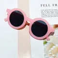Kids round matte pink sunglasses with dark grey lenses and lightweight frame - Pink Frame Grey Lens