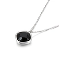 Minimalist silver necklace featuring a square black gemstone pendant on a white background - Black
