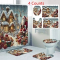 Dettaglio del set da bagno natalizio da 4 pezzi con tenda da doccia e tappetini - Scena di Neve con Babbo Natale (24-4) / Set di 3 Tappetini da Bagno