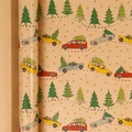 Christmas kraft wrapping paper roll with vintage car and green pine tree patterns - Christmas Series - Holiday Car