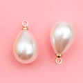 Pearlescent white teardrop pearl charms with gold metal loops for DIY jewelry making - 10x14mm KC Gold Water Drop