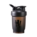 Translucent black plastic fitness shaker bottle with black lid and H! graphic logo - Black