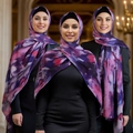 Ethnic chiffon hijab with purple, red, and blue digital print patterns for women - 180cm / Purple Red Blue Abstract Print (YW343-2#)