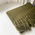 Olive green mohair scarf with thick tassels made of warm and soft knit material - Pickle Green (10#)