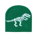 Detaillierte Strickstruktur einer grünen Mütze mit weißem Dino-Skelett-Muster - M (52-54cm) / Grün