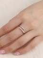 Close-up of adjustable silver ring featuring elegant double layer pearls and pavé zircons - Silver Adjustable Ring