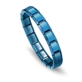 Deep blue stainless steel Italian charm bracelet with modular rectangular links - Plain Link / Blue