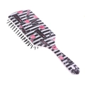 Detail of pink and black striped hairbrush with cartoon lipstick and mascara prints - Makeup Tools - Black Stripes