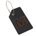 Black leather luggage tag with gold embossed letter M and durable steel cable loop - Letter M
