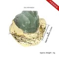 Irregular raw green stone ring with hammered gold band and size measurement info - Adjustable Open / Gold Natural Green Fluorite