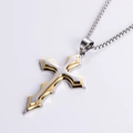 Three-layer two-tone stainless steel cross pendant necklace with round box chain - Gold & Silver