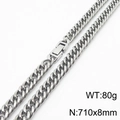 Chaîne cubaine 8mm en acier inoxydable argenté pour homme, longueur 710mm et poids de 80g - Longueur de chaîne 71cm / environ 80g (KN232819-ZZ)