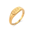 Macro shot of 18K gold plated stainless steel ring with 666 lucky number engraving - Angel Number 666 (Oval)